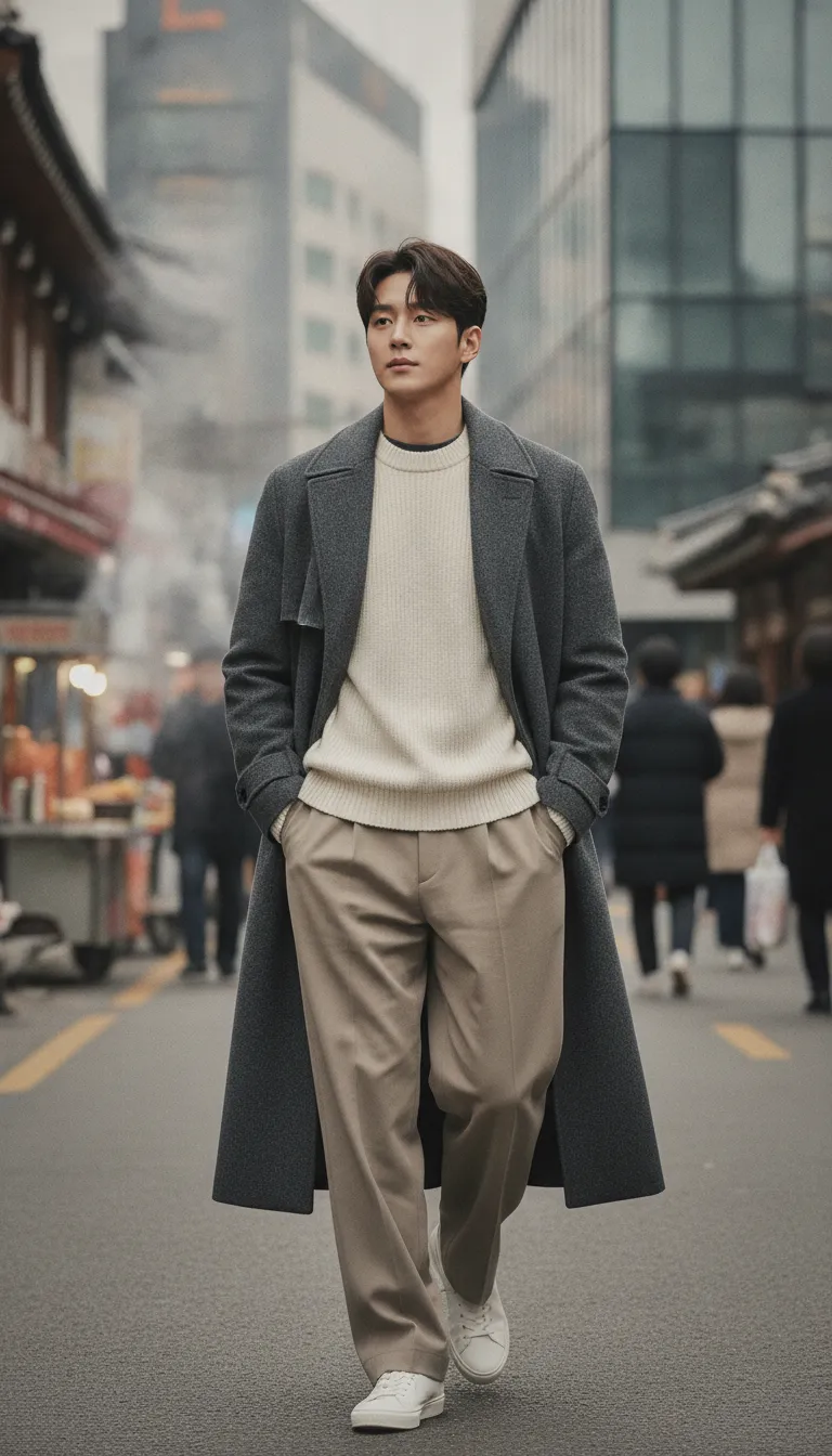 Ahn Hyo-seop inspired off-duty streetwear with coat and knitwear