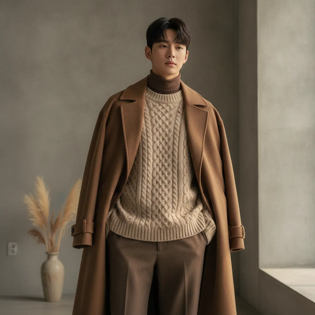 Ahn Hyo-seop inspired neutral color palette with brown and beige layers