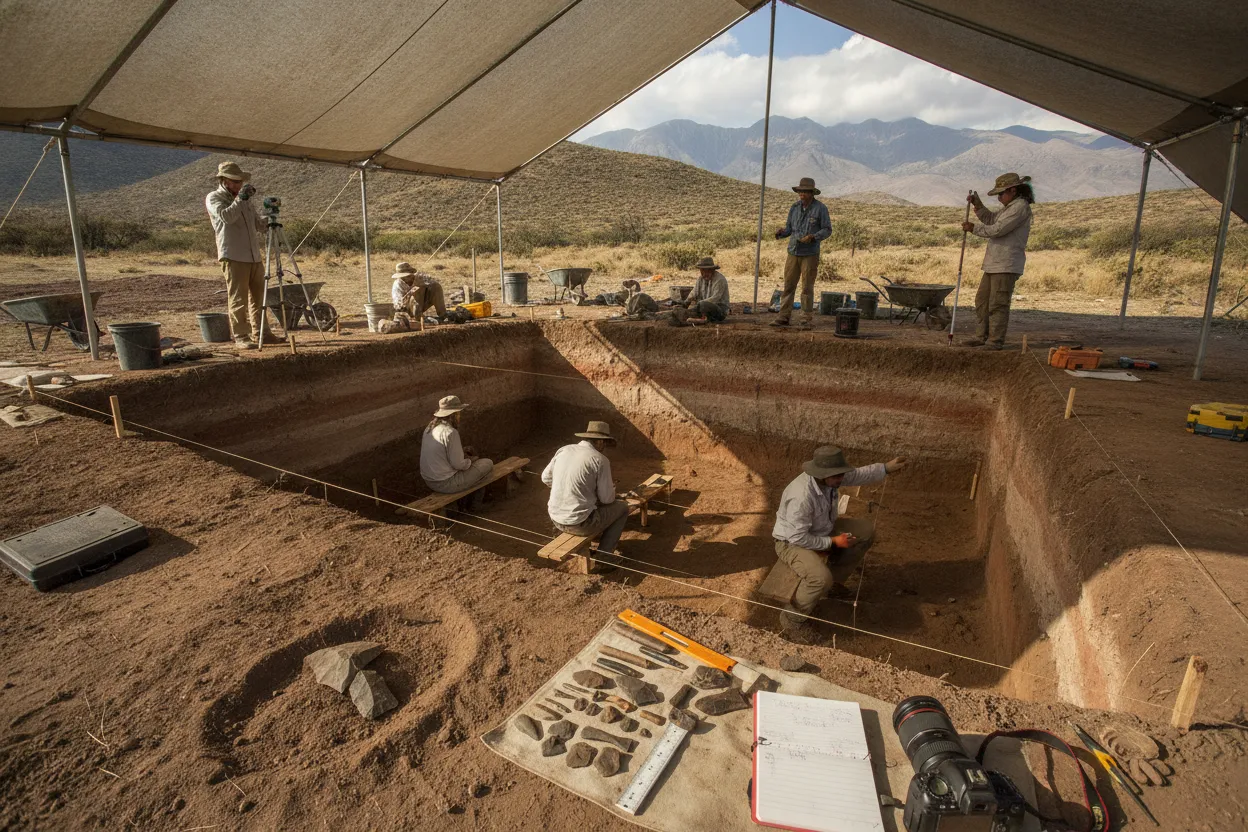 Archaeologists documenting Ice Age evidence at a South American site