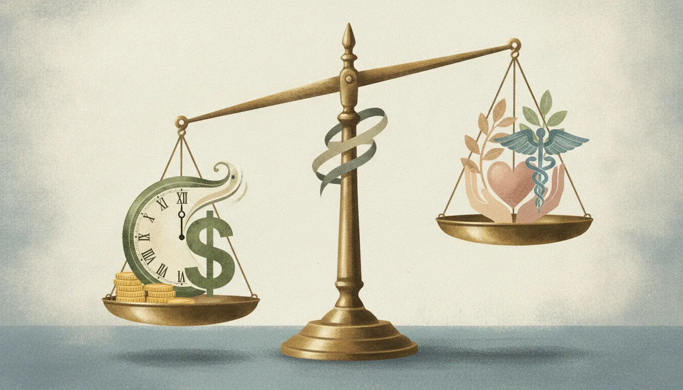Scale balancing money, time, relationships, and health