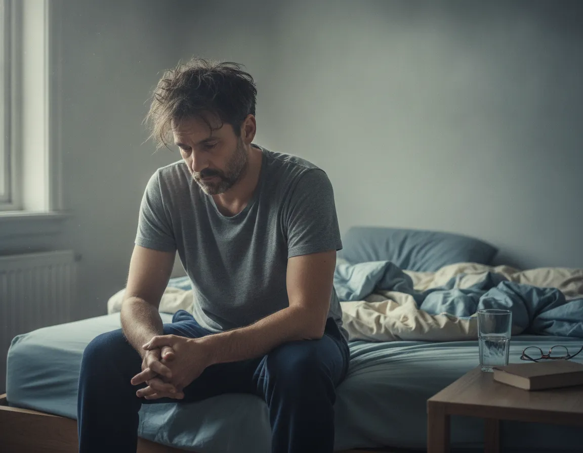Adult man resting after a poor night of sleep