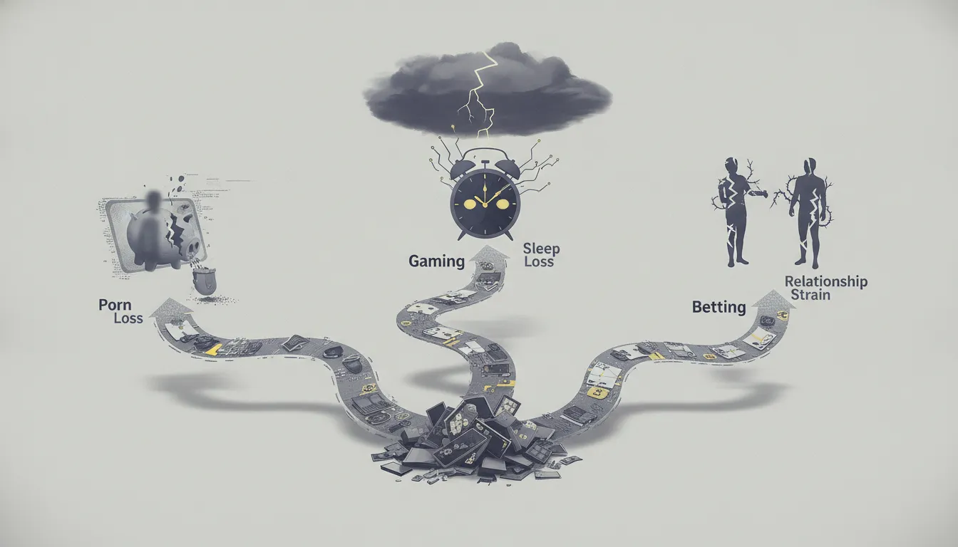 Porn, games and betting shown as three paths leading toward different personal risks
