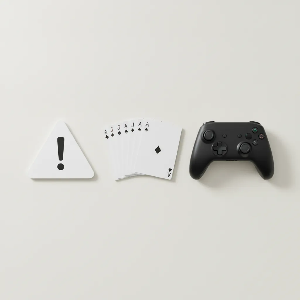 Neutral warning icon beside cards and a controller