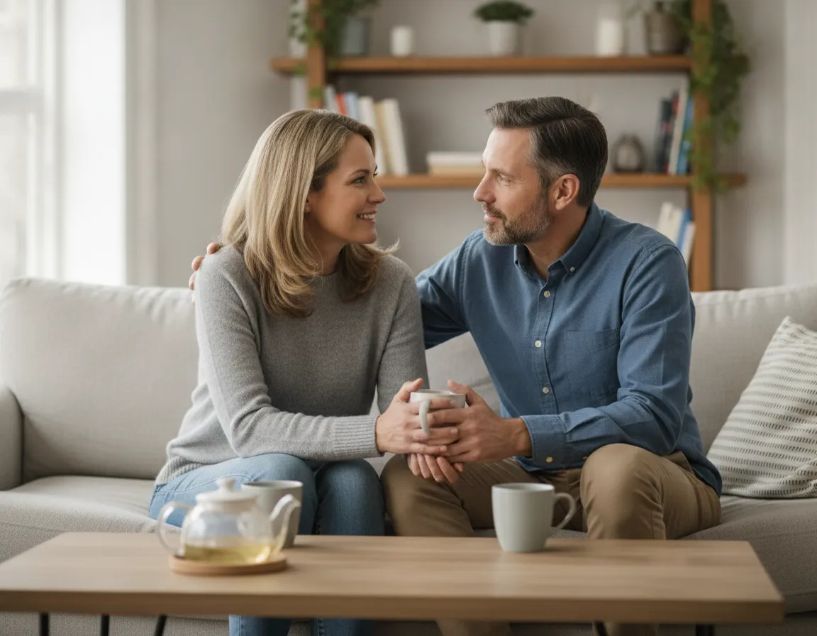 Trusted adult conversation in a quiet home setting