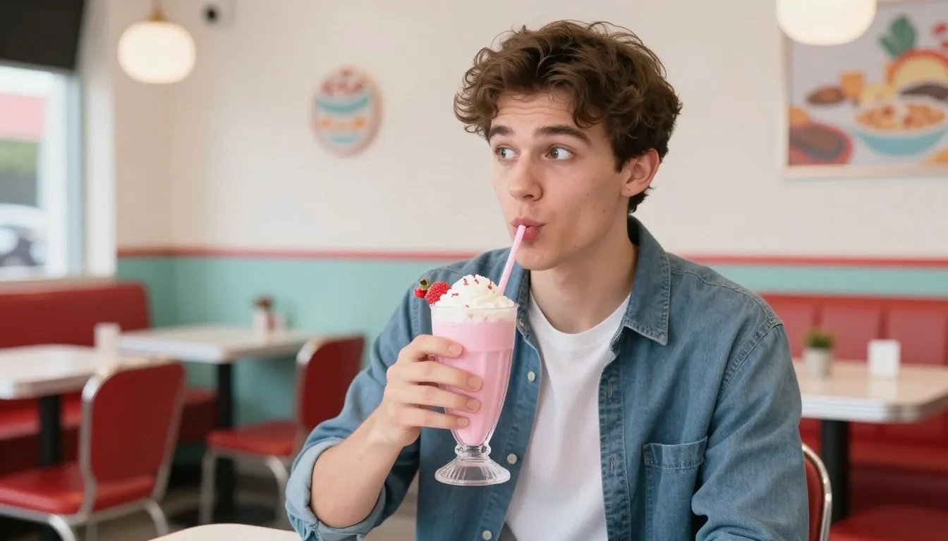 Man holding a pink Barbie shake before a TikTok transition