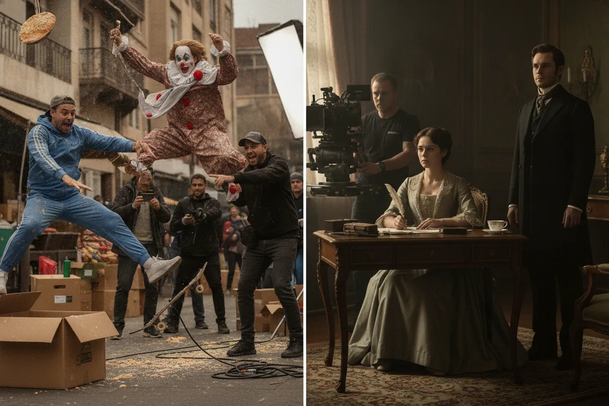 Brad Pitt and George Clooney inspired film set comparison showing different acting styles
