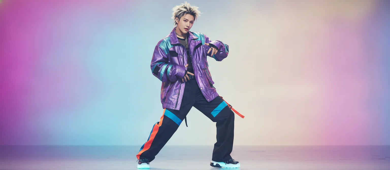 Hyun Suk hairstyle and stage fashion detail