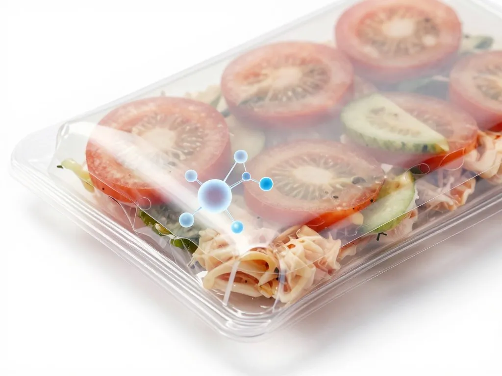 Antimicrobial food packaging film protecting packaged food from microbial growth