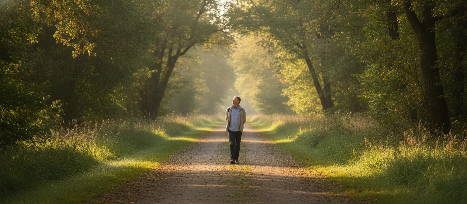 Adult person walking outdoors with confidence after setting relationship boundaries