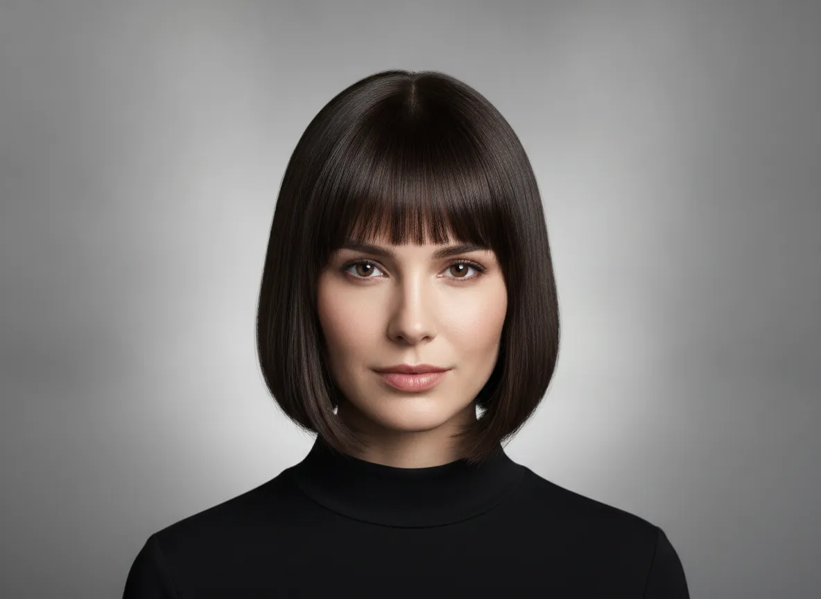 Dark bob with parted curtain bangs