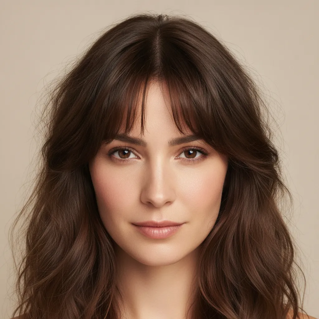Wispy curtain bangs with a middle part