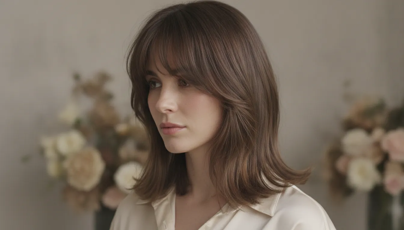 Soft curtain bangs with a side part