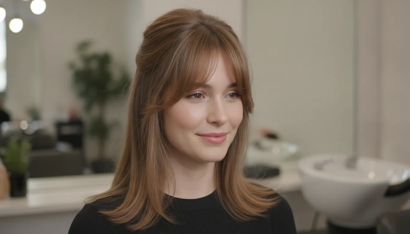 Fine hair styled with lifted curtain bangs