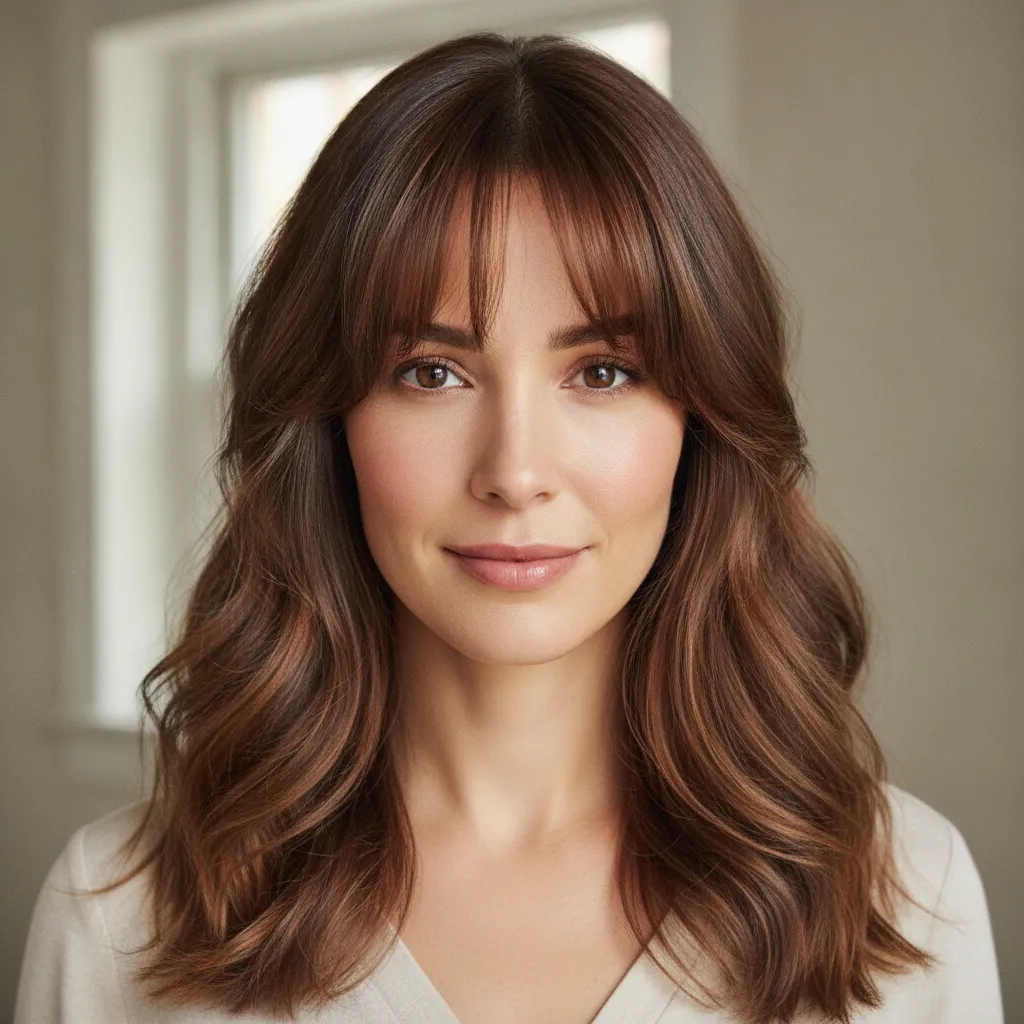 Centered curtain bangs with soft ends