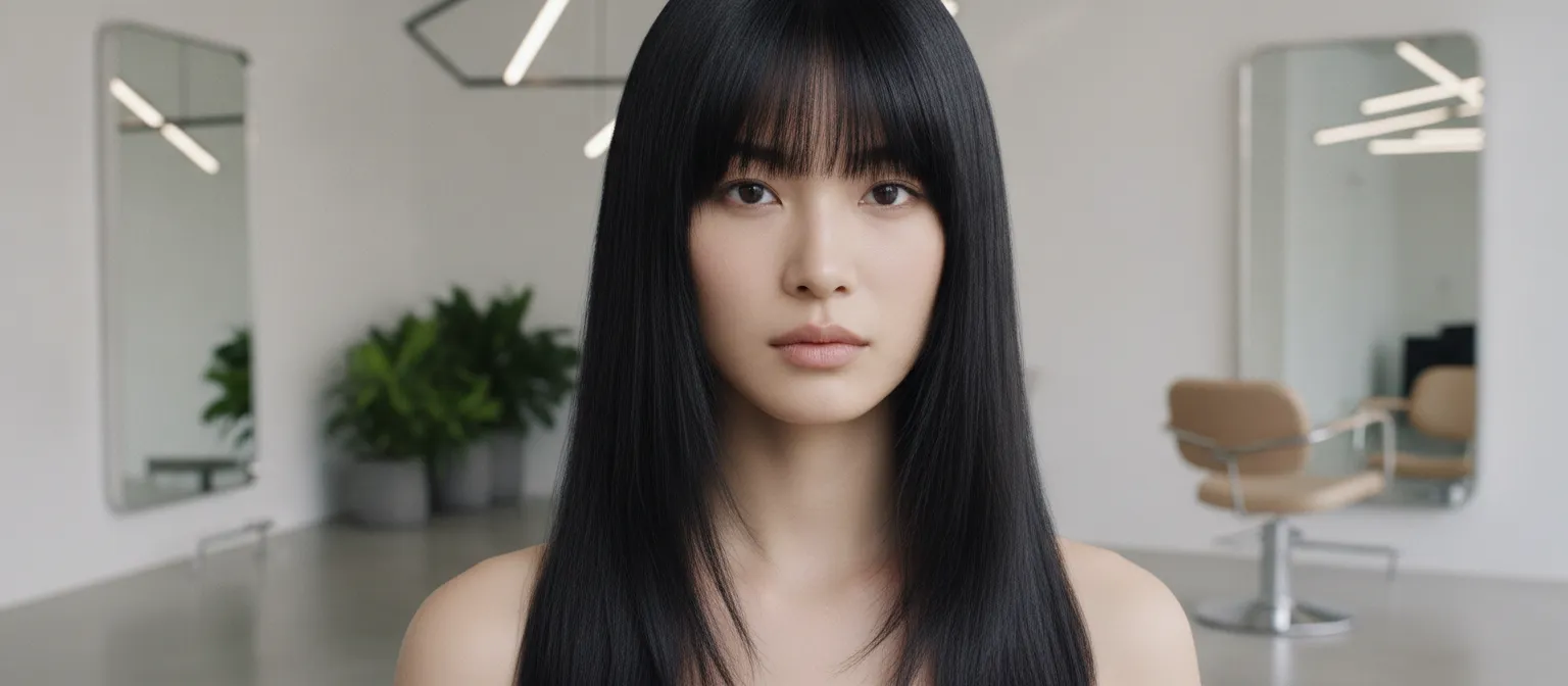 Curtain fringe with sleek straight hair