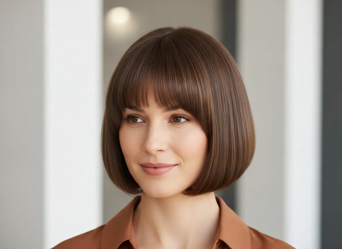 Rounded bob with airy curtain bangs