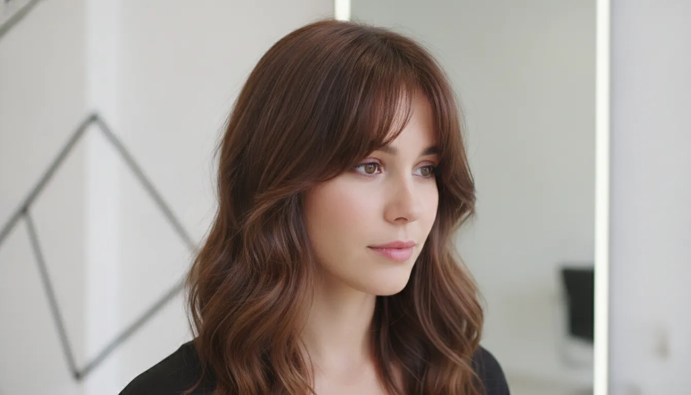 Curtain bangs with soft face framing on medium hair