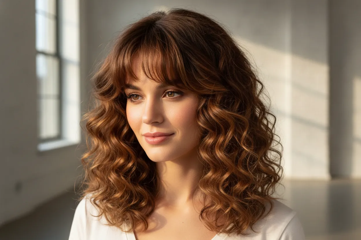 Curtain bangs with loose natural curls
