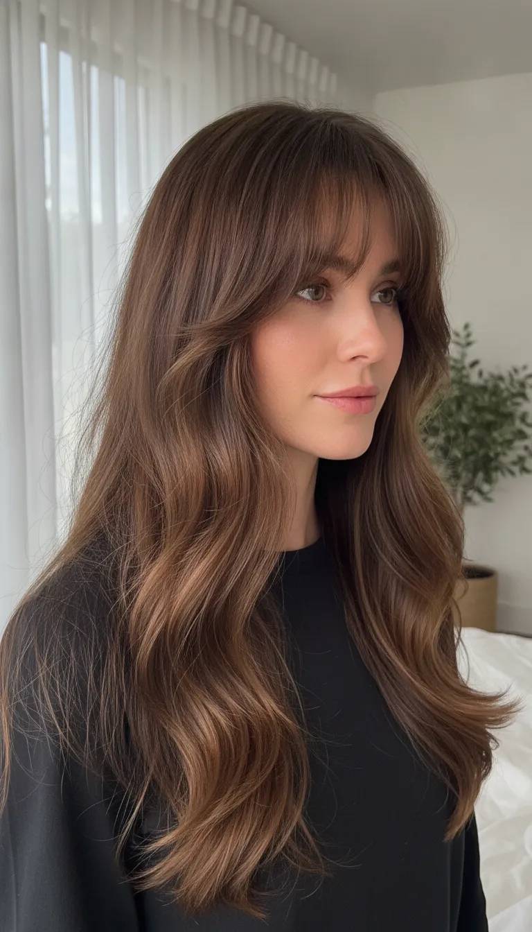 Long layered curtain bangs with natural movement