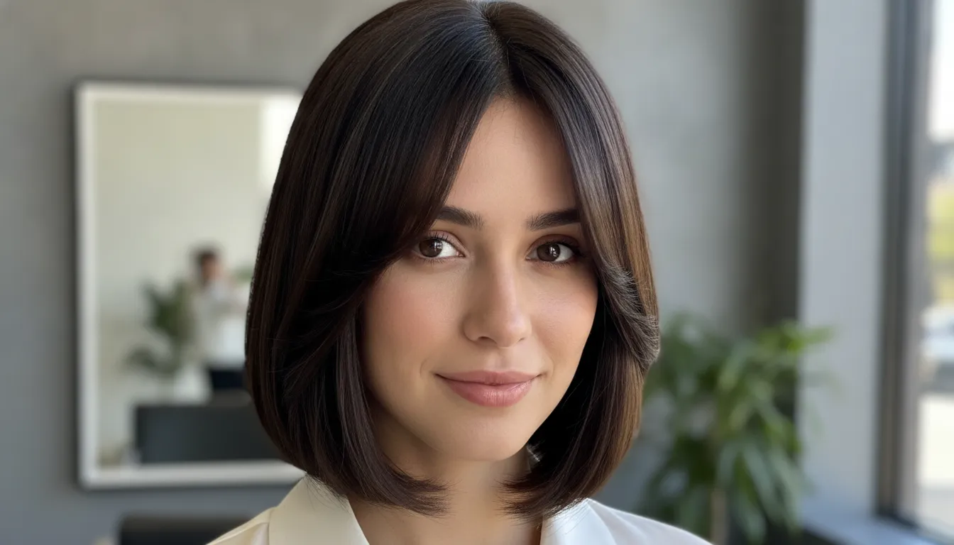 Curtain fringe with a sleek shoulder length cut