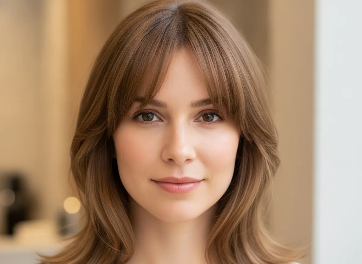 Light curtain bangs with a clean middle part