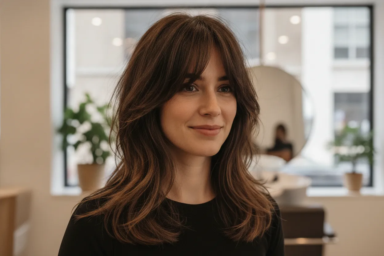 Curtain bangs with a soft shaggy haircut