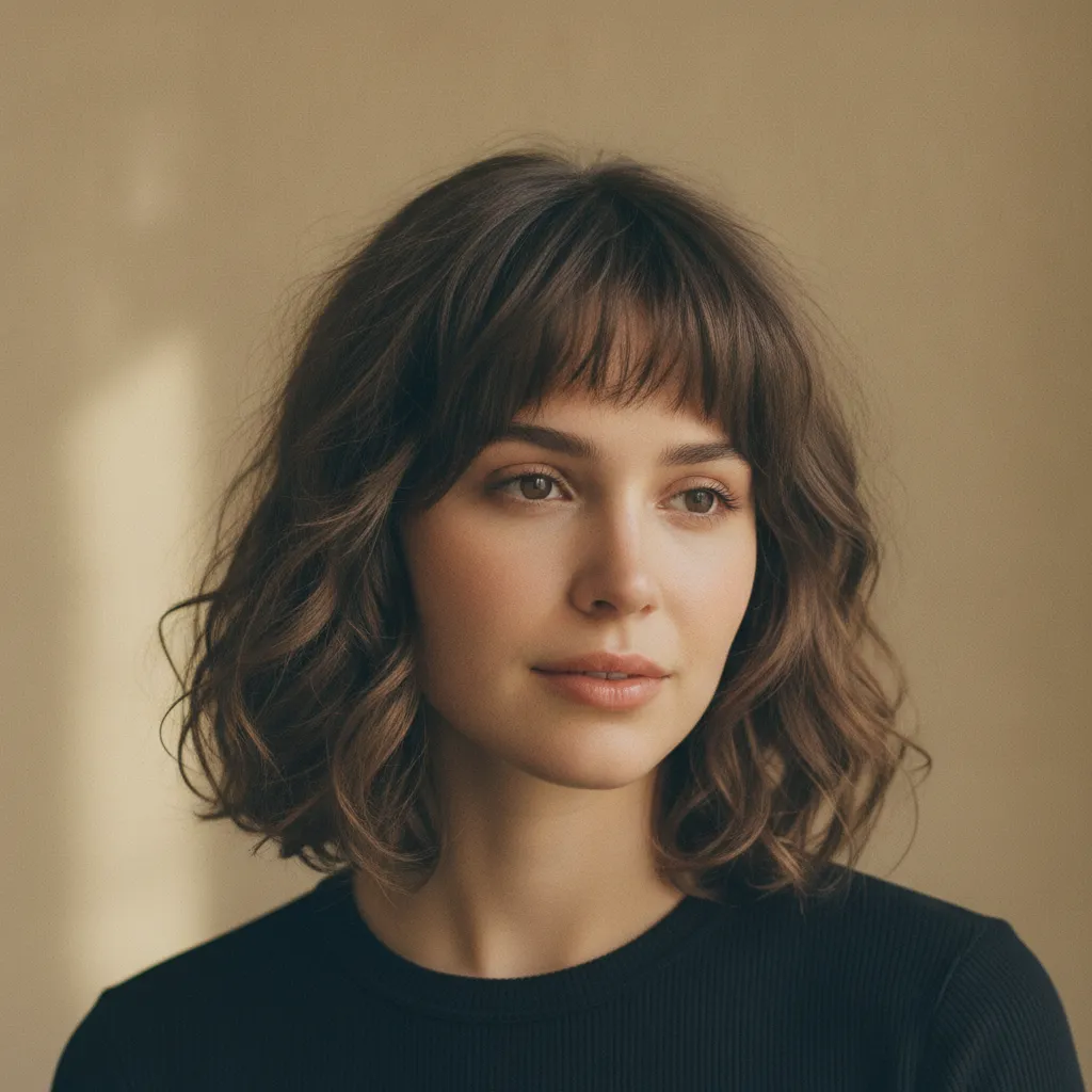 Short center curtain bangs with feathered sides