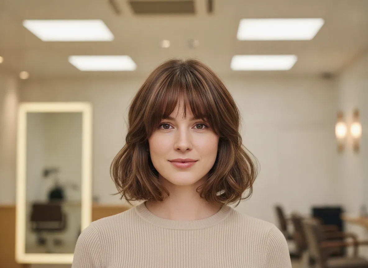 Curtain bangs with a soft rounded haircut