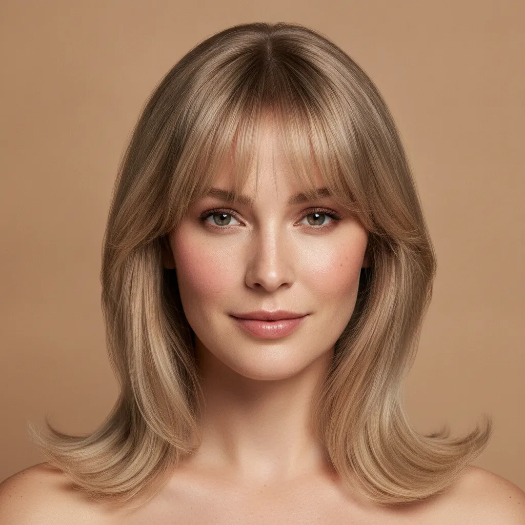 Wispy curtain bangs styled with a smooth blowout