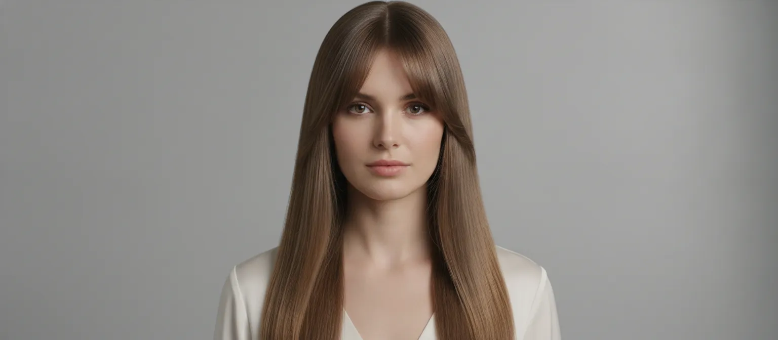 Curtain bangs with a clean polished middle part