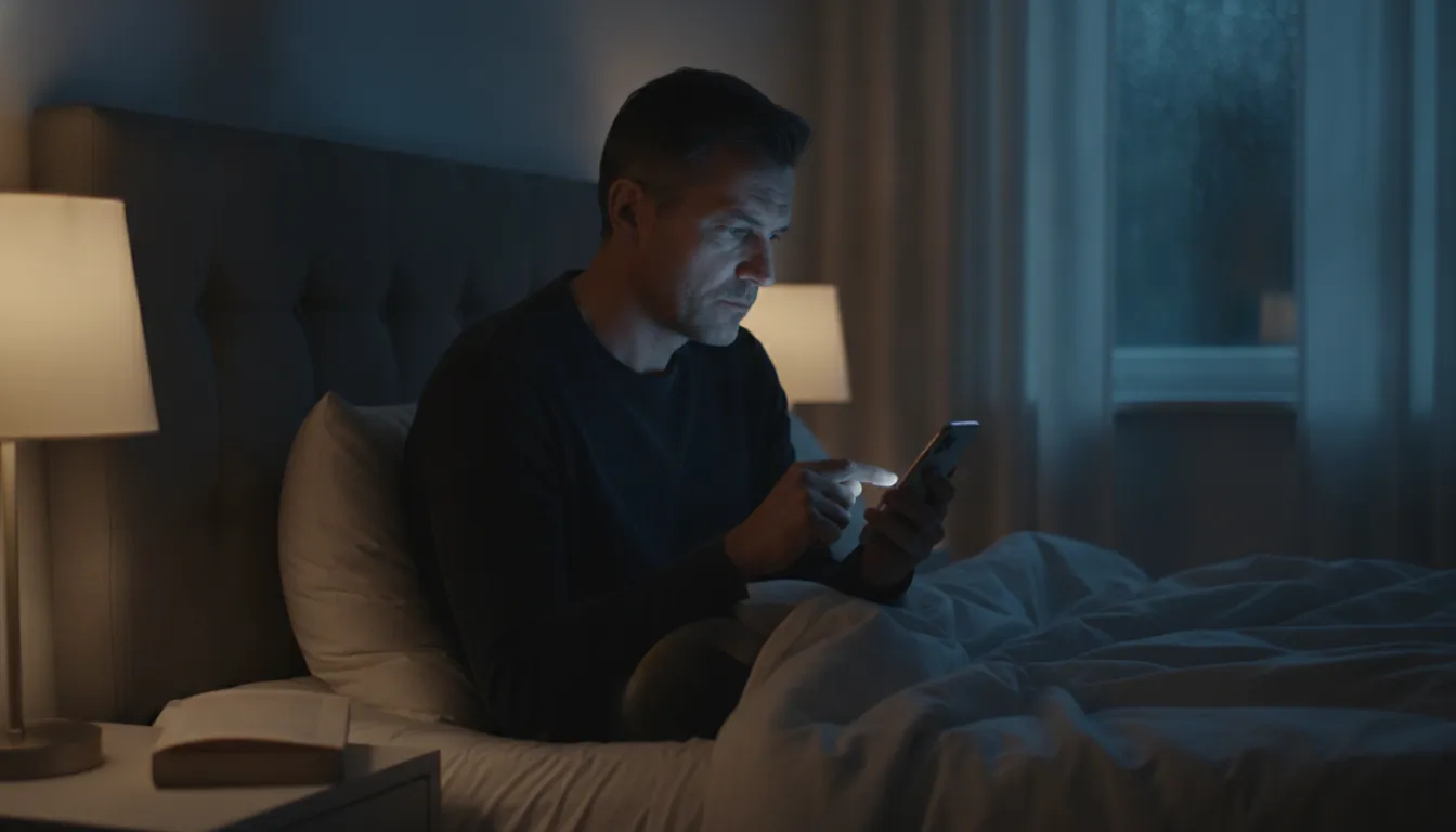man writing a message on a dating app late at night