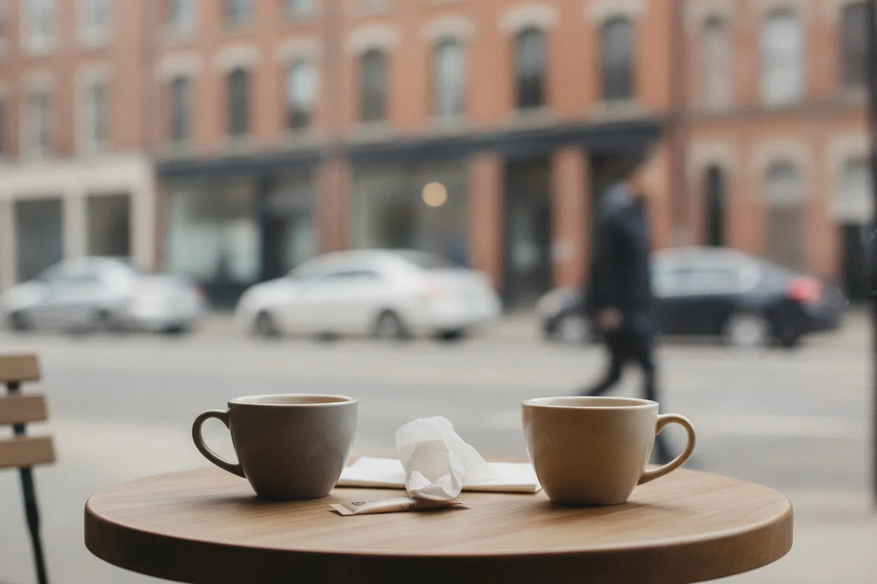 two coffee cups on a table before a first date