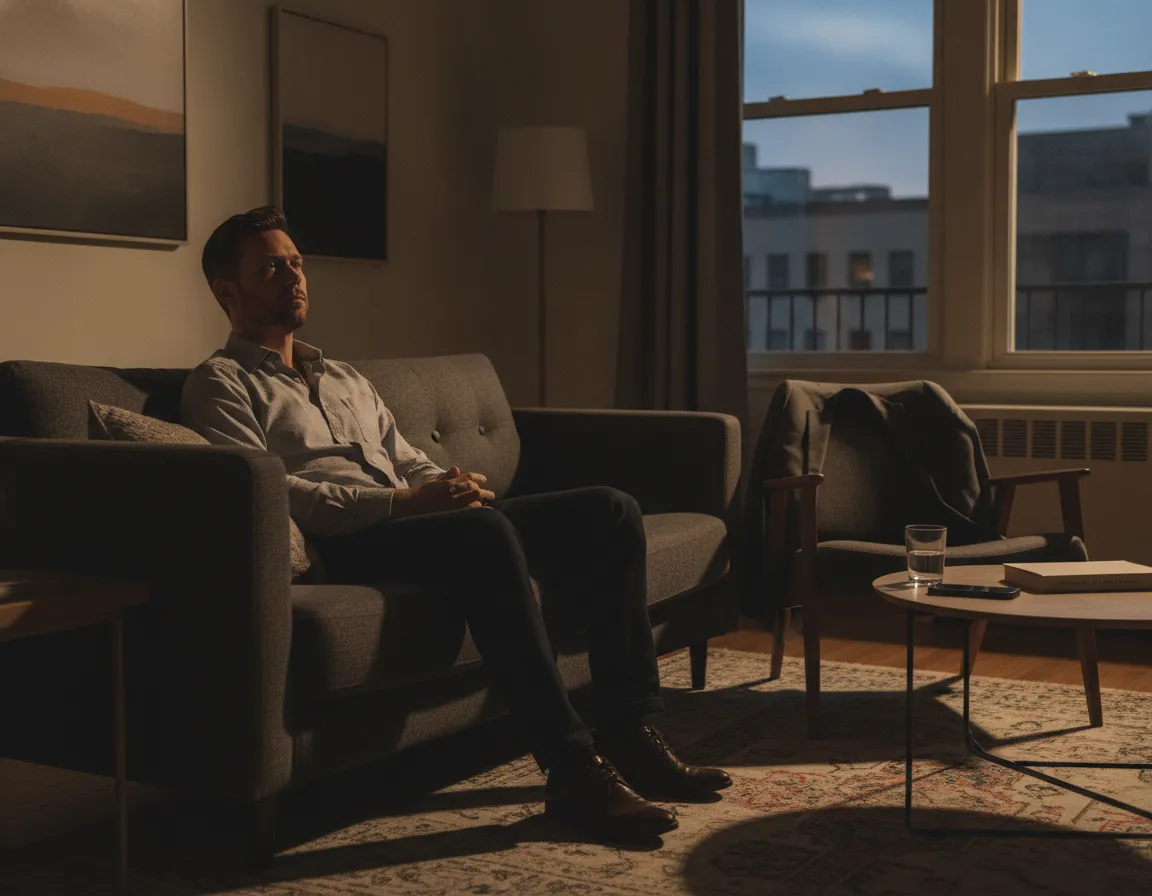 man reflecting after returning home from a date