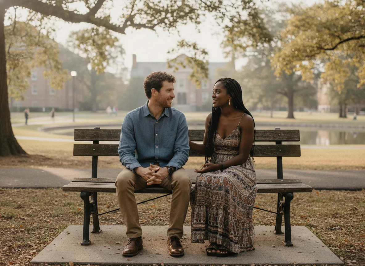 couple having a calm conversation during an early relationship