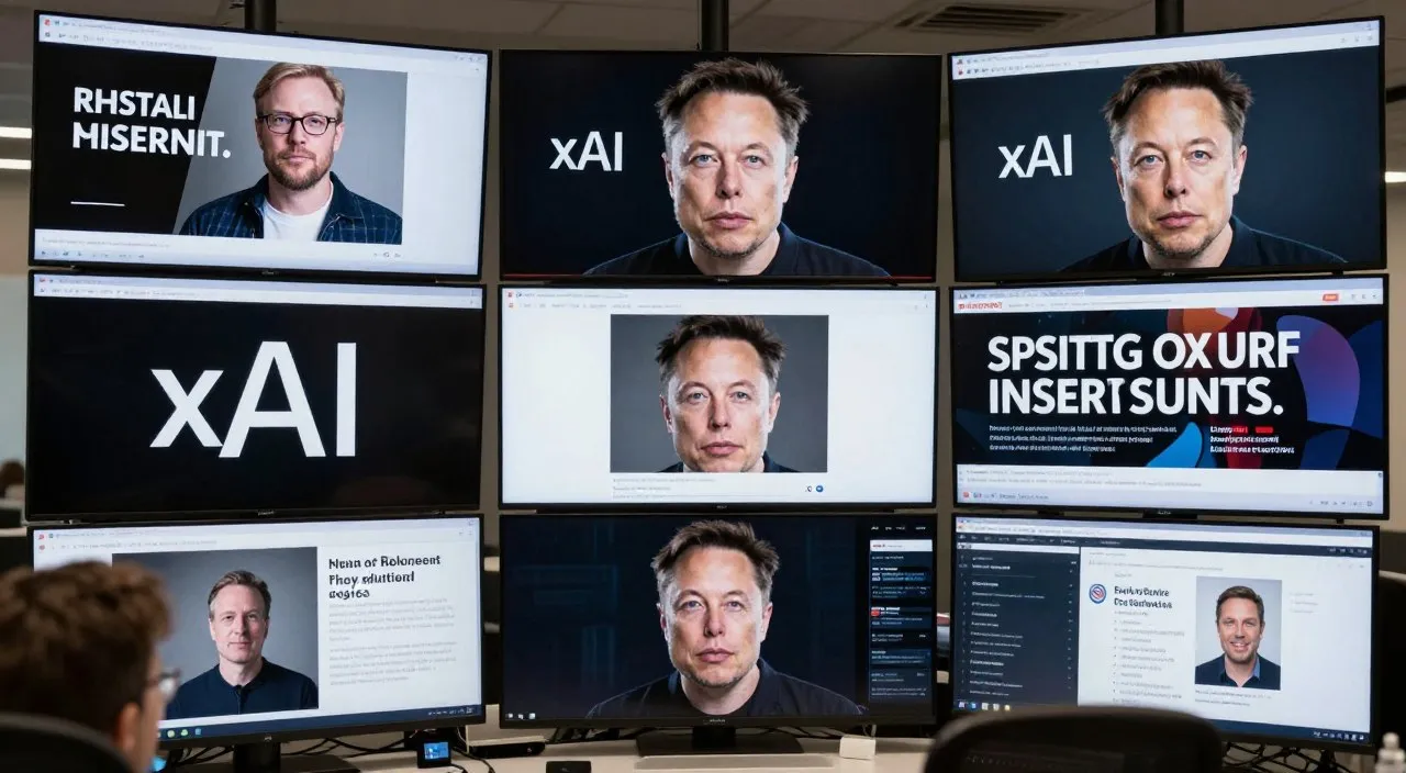 News coverage of Elon Musk and xAI on digital screens