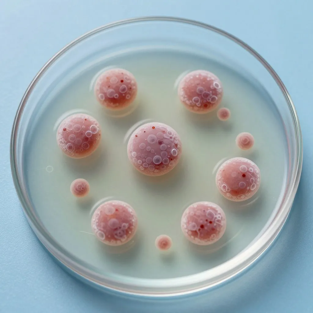 Close view of cultured stem cells used in embryo research