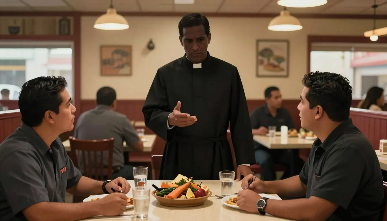 Fake priest hired by an American restaurant to extract employee confessions at a California restaurant