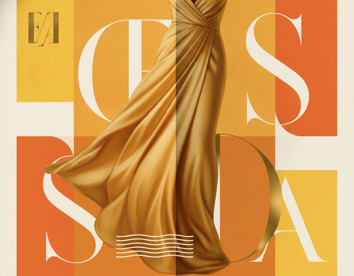 Magazine layout inspired by a celebrity fashion editorial with yellow and orange color blocks