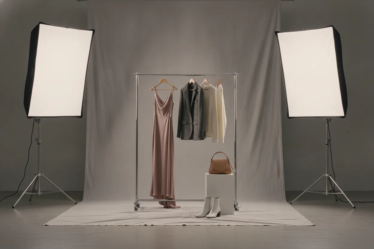 Fashion studio lighting setup for a luxury magazine photoshoot