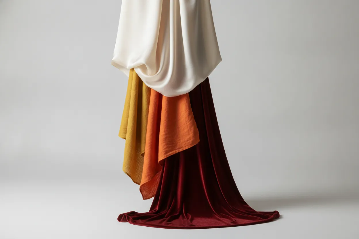 Editorial color palette featuring yellow orange red and ivory fashion tones