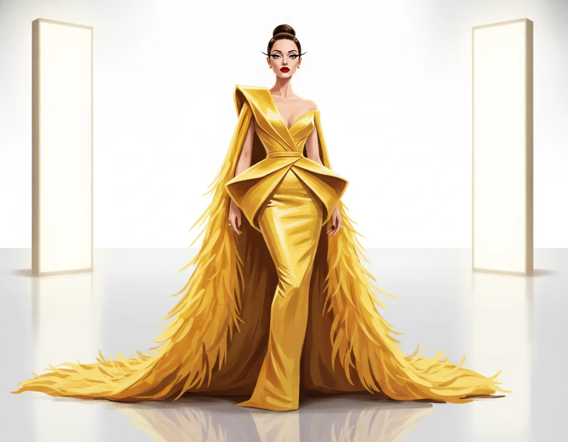 Florence Pugh inspired editorial portrait in a bright yellow fashion look