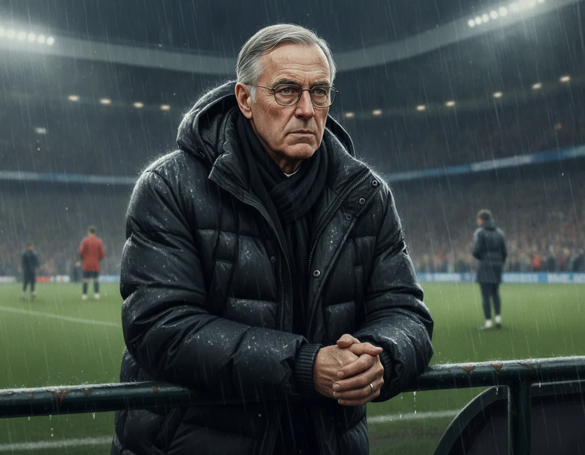Arsène Wenger in an oversized puffer jacket on the touchline