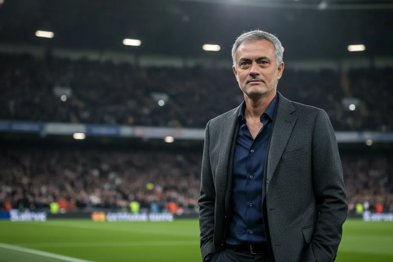 José Mourinho wearing a dark tailored coat at a football match