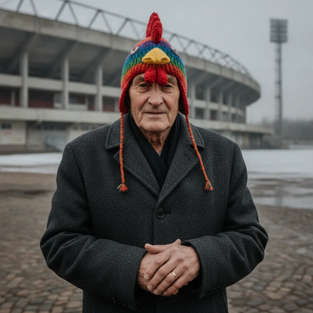 Yuri Semin wearing his distinctive traditional football hat