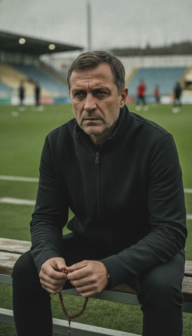Kurban Berdyev holding dark prayer beads on the football bench