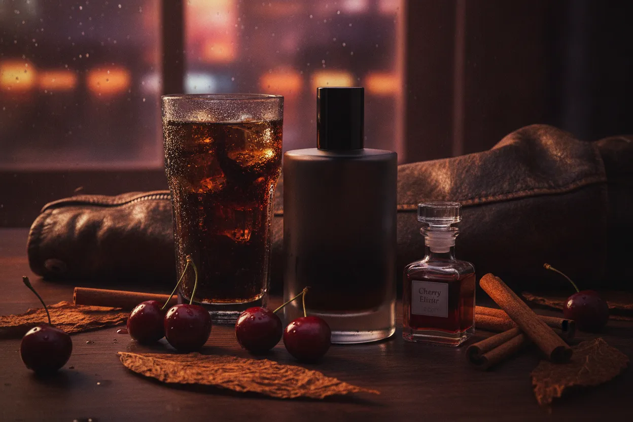Black Love Republic perfume with cola, cherry liqueur, leather, tobacco, and cinnamon