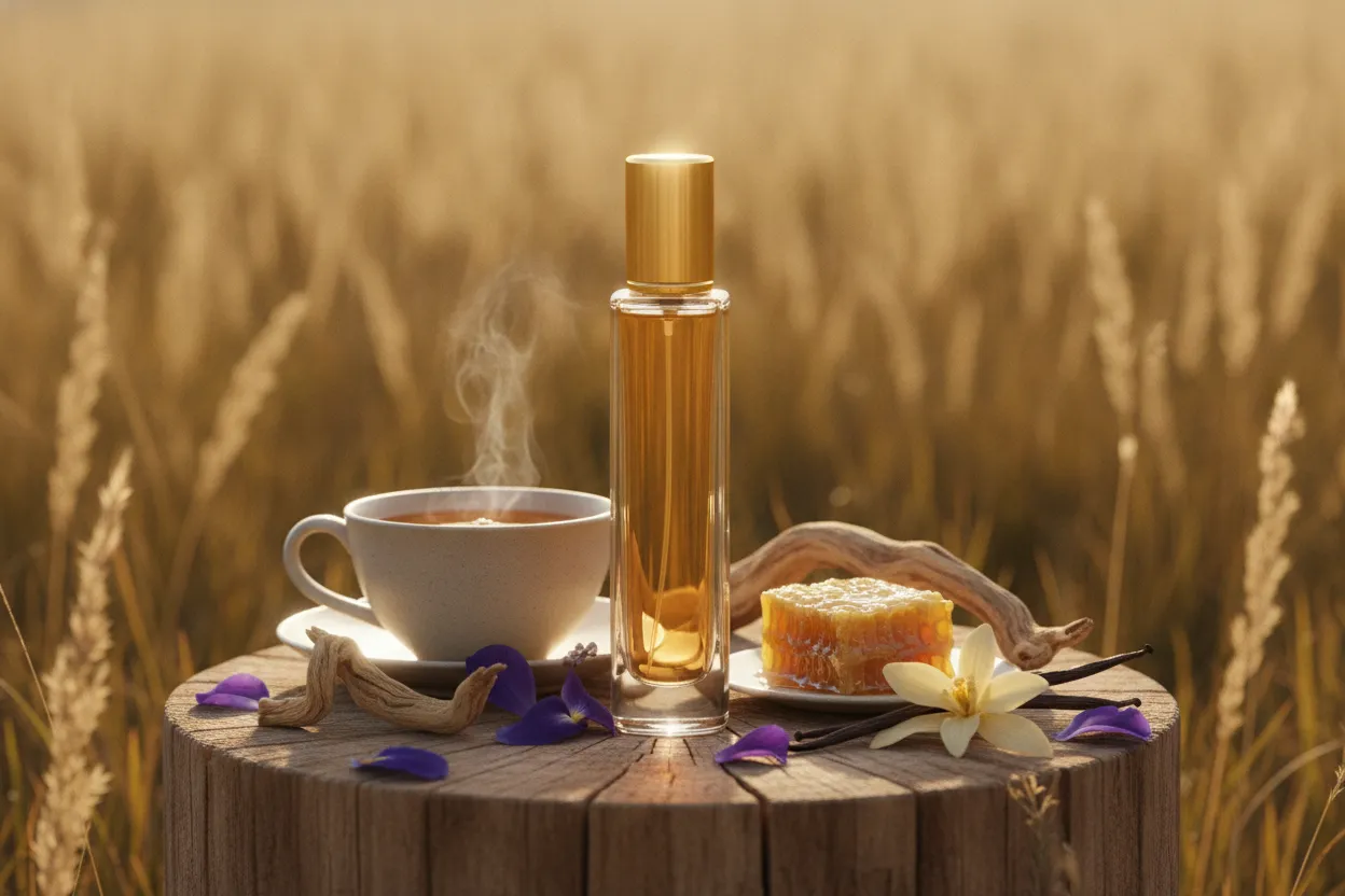 Gate 17 Morph perfume with honey tea, beeswax, iris, vanilla, and cashmere wood