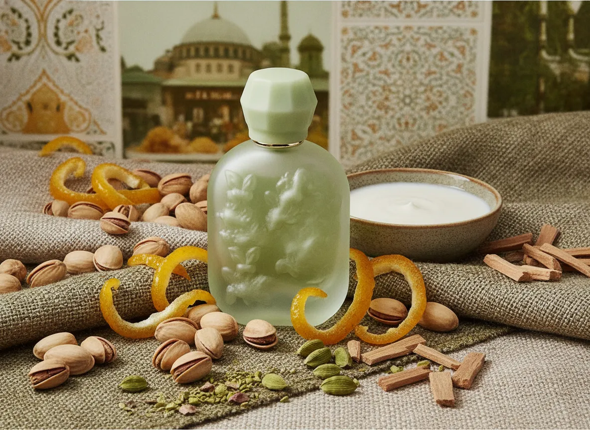Latte Pistachio New Notes perfume with pistachio, milk, cardamom, lemon, and sandalwood