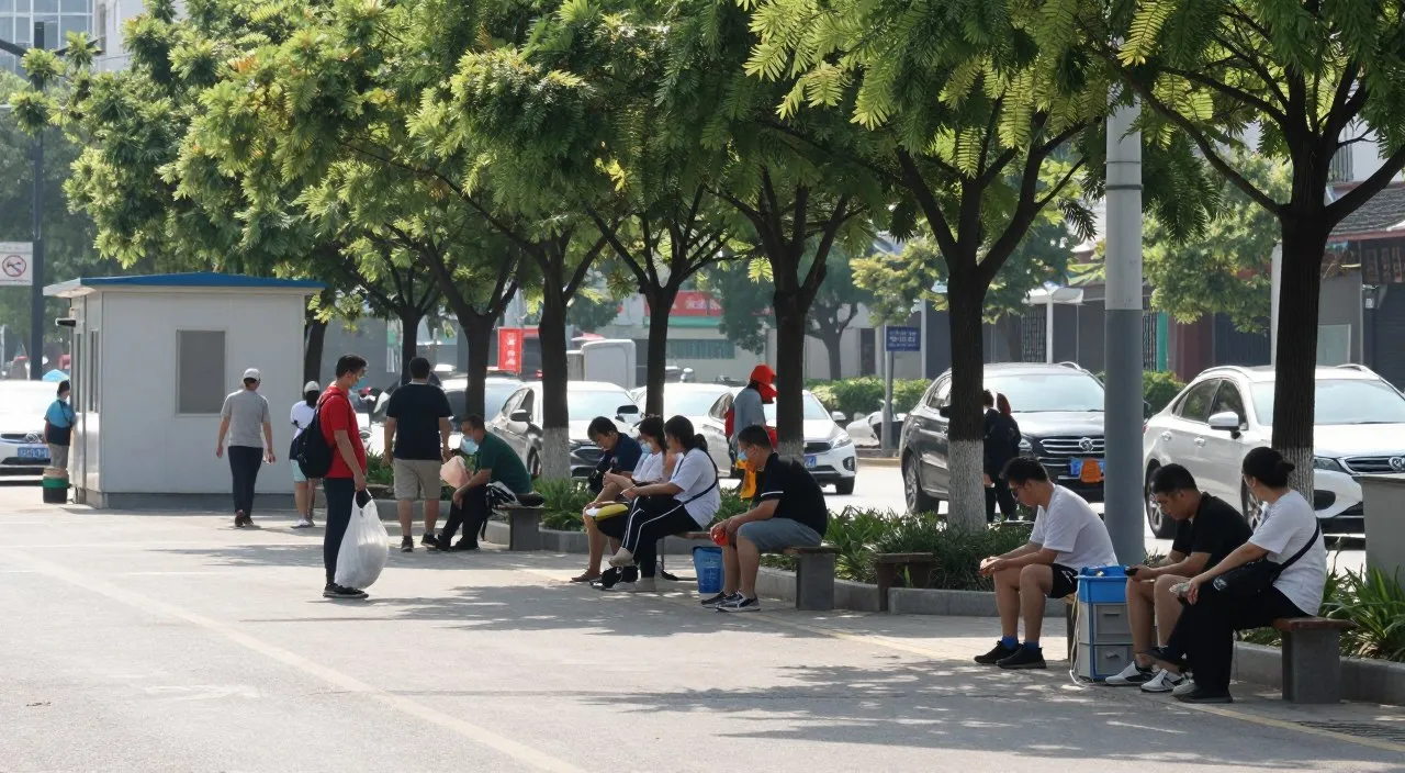 People seeking shade during an extreme heat day in a city
