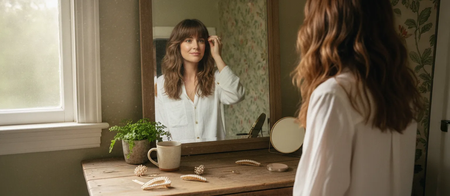Clip-in fringe test used to preview bangs before a haircut